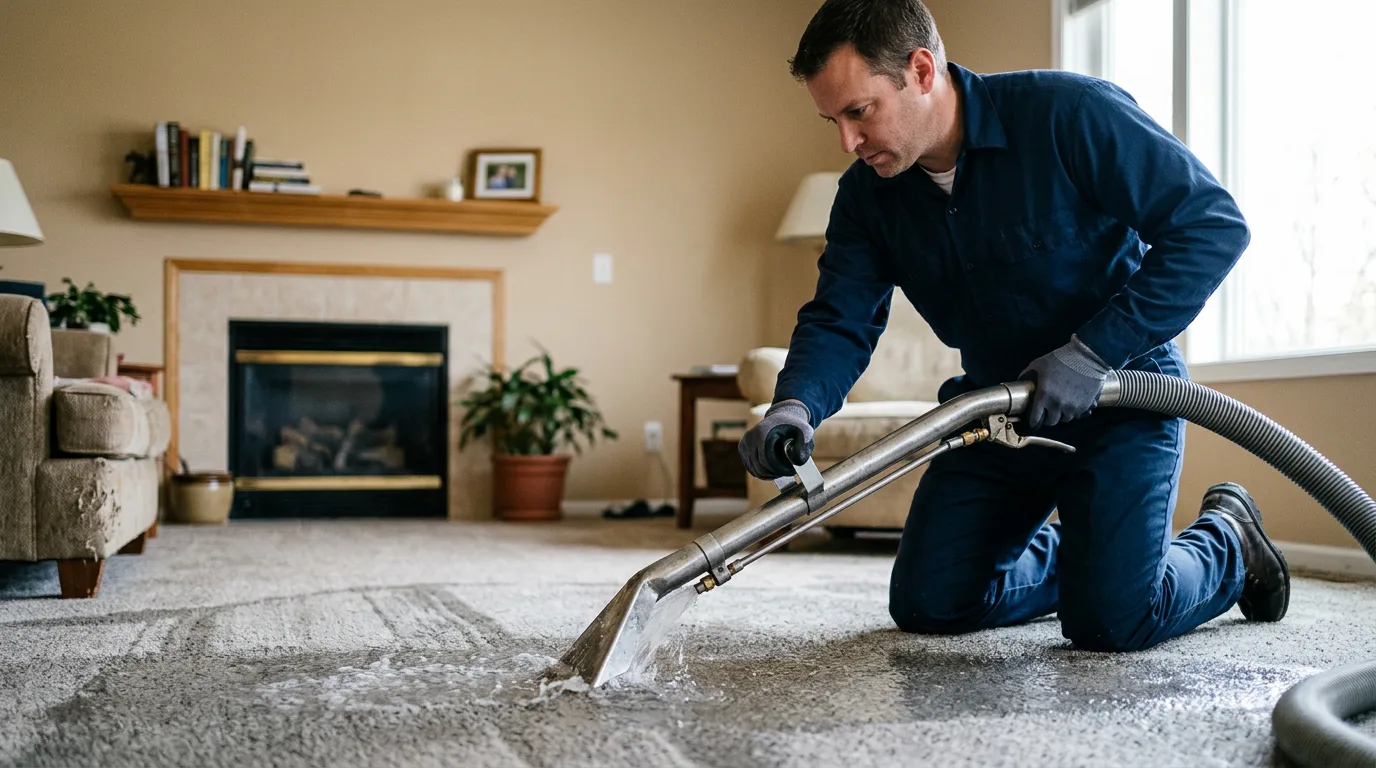 Water damage restoration technician working near Buda, IL